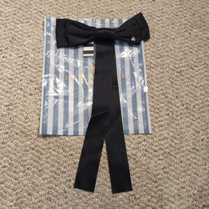 LELE SADOUGHI Jet Jane Bow Barrette Hair Clip Black Ribbon Gold Hardware Satin